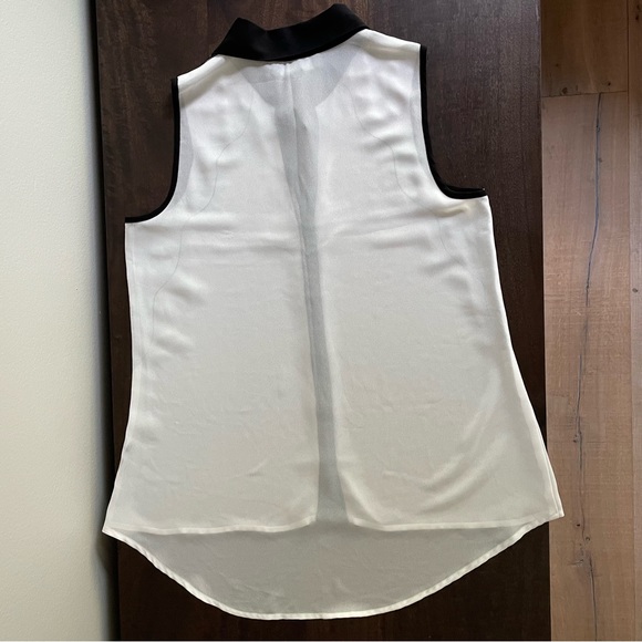 Semi-Sheer White & Black Lace Polo Tank Button Down - Picture 3 of 5